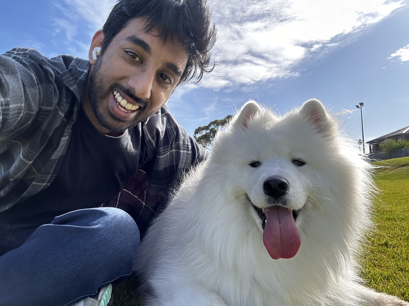 Image of Rahal and his dog, Nala